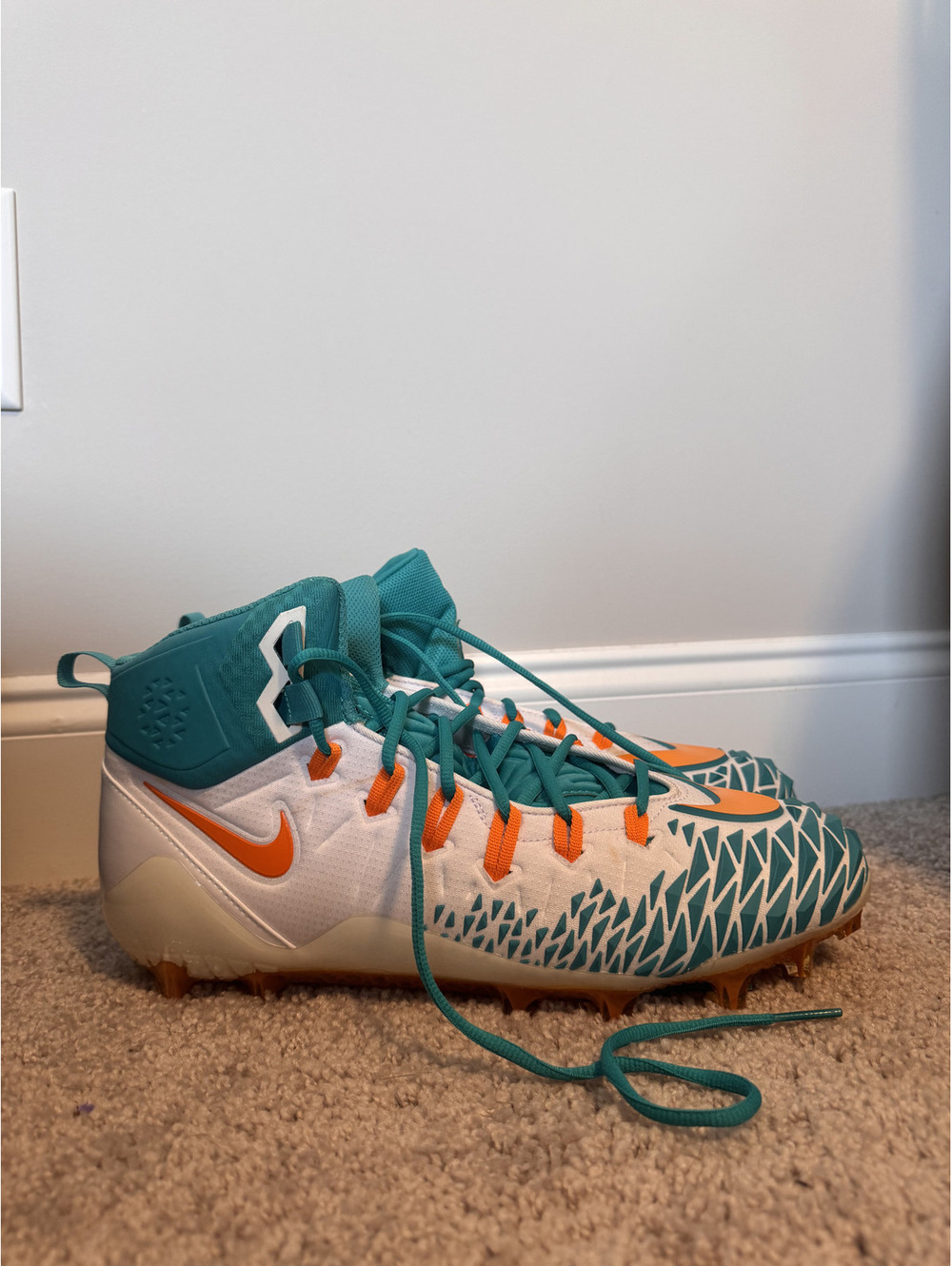 Nike Force Savage Elite TD Football Cleats AJ6605-104 Miami Dolphins Size 14
